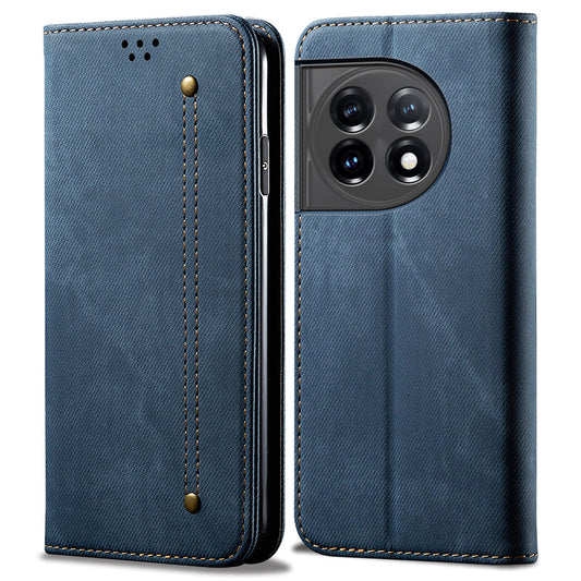 Phone Wallet Leather Case for OnePlus 11R 5G / Ace 2 5G , Jeans Cloth Texture Phone Stand Cover