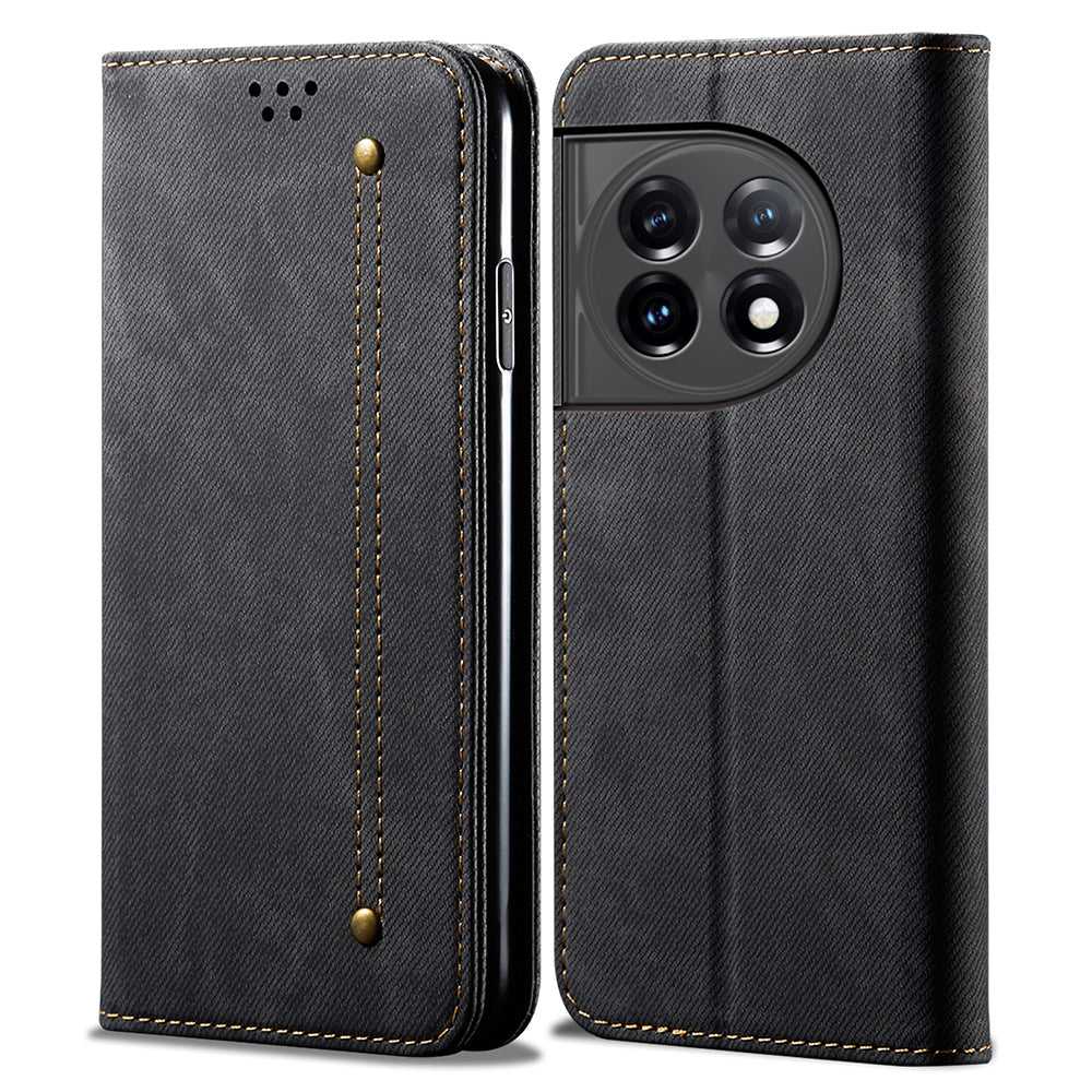 Phone Wallet Leather Case for OnePlus 11R 5G / Ace 2 5G , Jeans Cloth Texture Phone Stand Cover