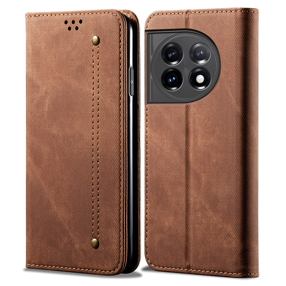 Phone Wallet Leather Case for OnePlus 11R 5G / Ace 2 5G , Jeans Cloth Texture Phone Stand Cover