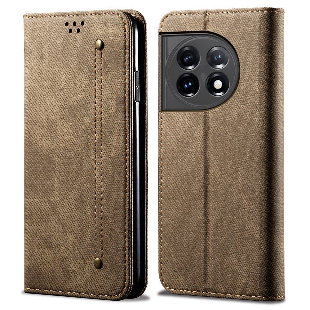 Phone Wallet Leather Case for OnePlus 11R 5G / Ace 2 5G , Jeans Cloth Texture Phone Stand Cover