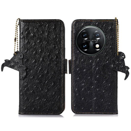 RFID Blocking Phone Cover For OnePlus 11 5G, Ostrich Pattern Leather Shockproof Phone Case with Stand Wallet