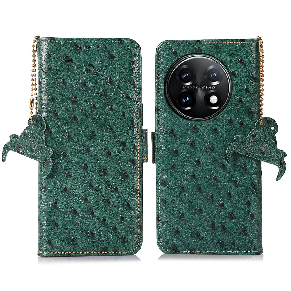 RFID Blocking Phone Cover For OnePlus 11 5G, Ostrich Pattern Leather Shockproof Phone Case with Stand Wallet