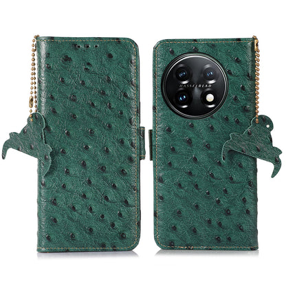 RFID Blocking Phone Cover For OnePlus 11 5G, Ostrich Pattern Leather Shockproof Phone Case with Stand Wallet