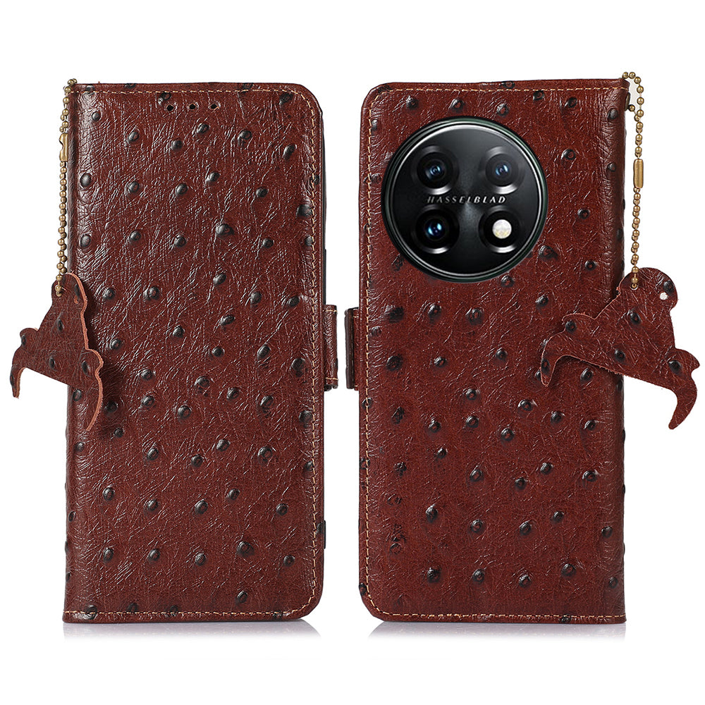 RFID Blocking Phone Cover For OnePlus 11 5G, Ostrich Pattern Leather Shockproof Phone Case with Stand Wallet