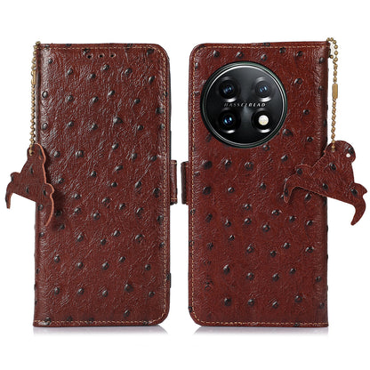 RFID Blocking Phone Cover For OnePlus 11 5G, Ostrich Pattern Leather Shockproof Phone Case with Stand Wallet