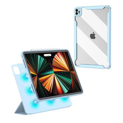 For iPad Pro 12.9 (2022) / (2021) / (2020) / (2018) Detachable Magnetic Back Case Shockproof PU Leather Tablet Stand Cover