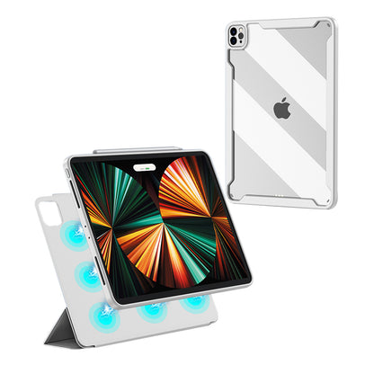 For iPad Pro 12.9 (2022) / (2021) / (2020) / (2018) Detachable Magnetic Back Case Shockproof PU Leather Tablet Stand Cover