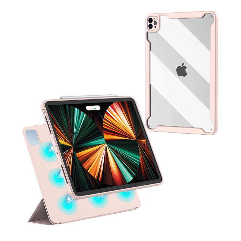 For iPad Pro 12.9 (2022) / (2021) / (2020) / (2018) Detachable Magnetic Back Case Shockproof PU Leather Tablet Stand Cover