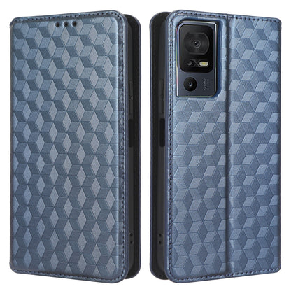 For TCL 40 SE Leather Flip Wallet Phone Cover Rhombus Pattern Imprinted Anti-Scratch Phone Stand Case