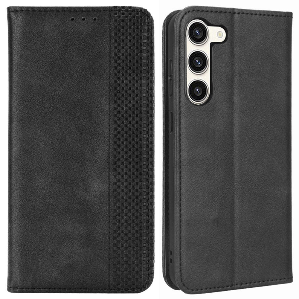 Retro Texture Phone Case for Samsung Galaxy S23, PU Leather Stand Wallet Cellphone Cover