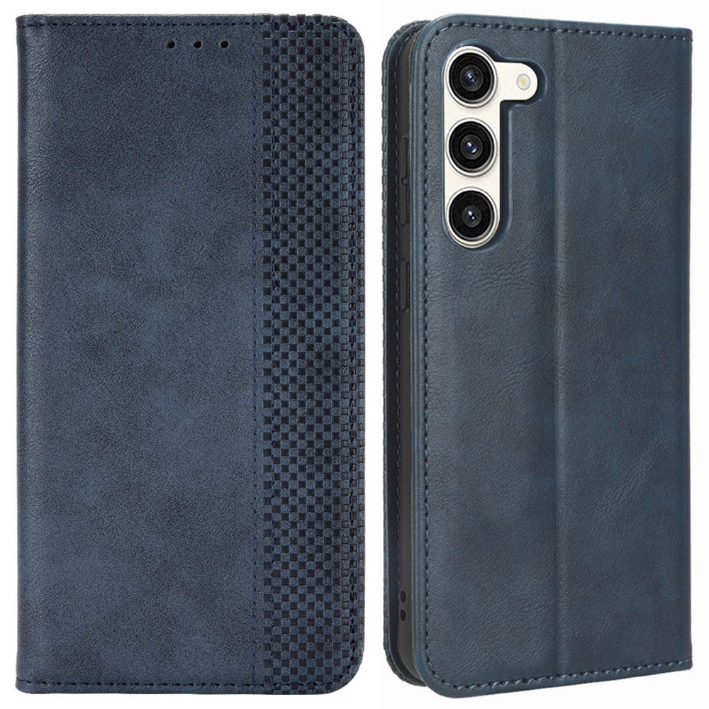 Retro Texture Phone Case for Samsung Galaxy S23, PU Leather Stand Wallet Cellphone Cover