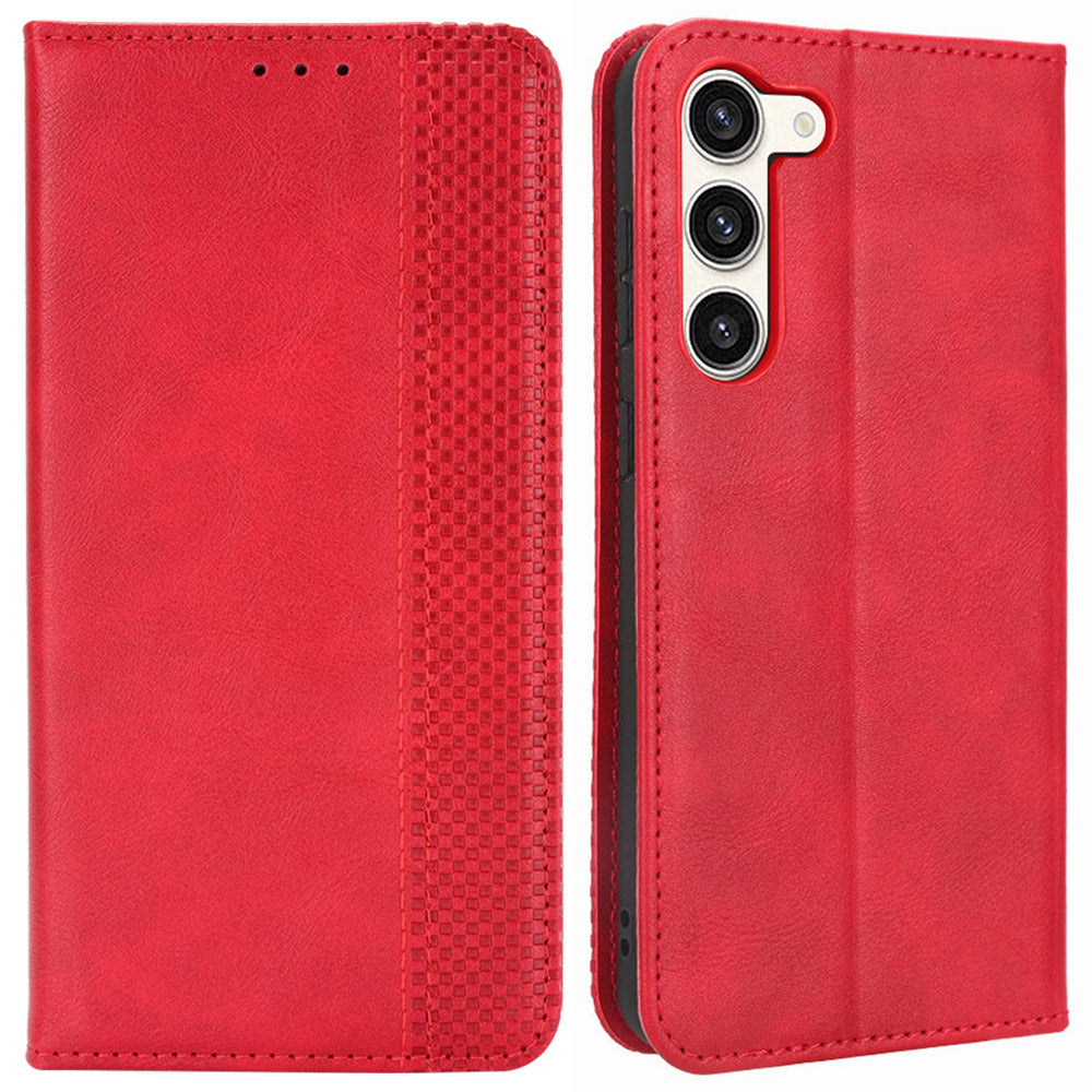 Retro Texture Phone Case for Samsung Galaxy S23, PU Leather Stand Wallet Cellphone Cover