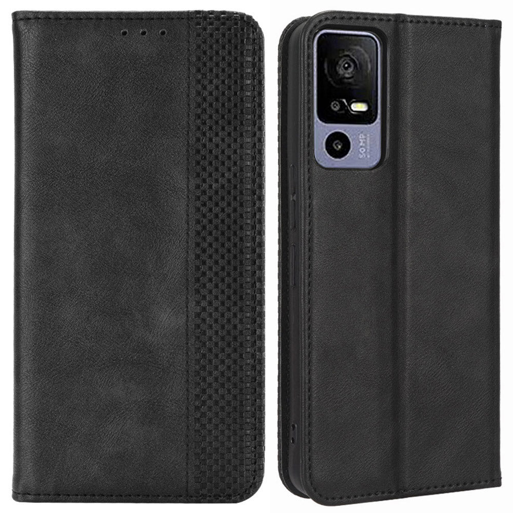 Retro Texture Phone Case for TCL 40R 5G, Fall Protection PU Leather Stand Wallet Cellphone Cover