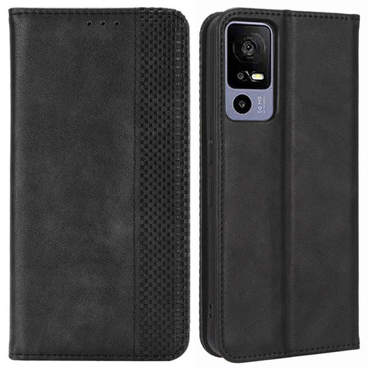 Retro Texture Phone Case for TCL 40R 5G, Fall Protection PU Leather Stand Wallet Cellphone Cover