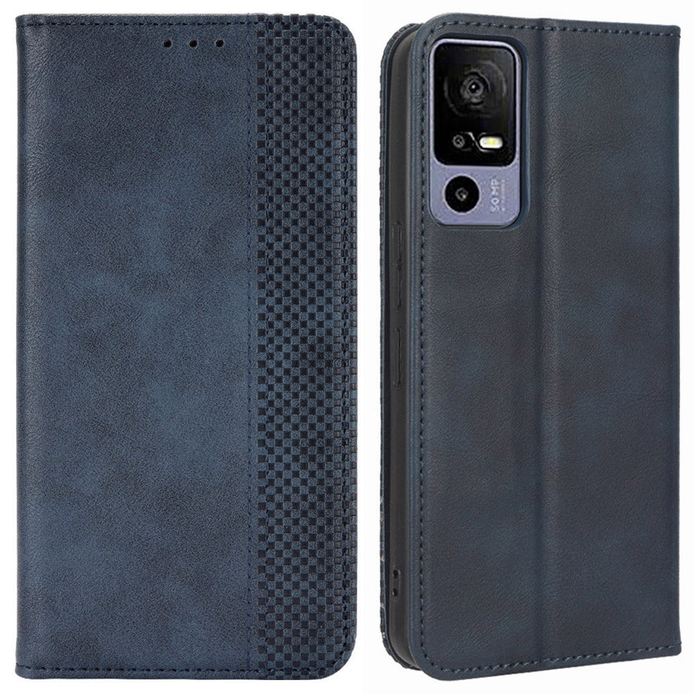 Retro Texture Phone Case for TCL 40R 5G, Fall Protection PU Leather Stand Wallet Cellphone Cover