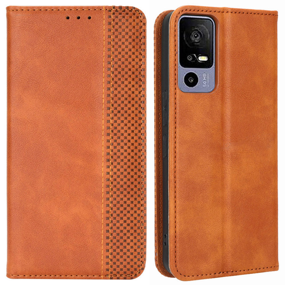 Retro Texture Phone Case for TCL 40R 5G, Fall Protection PU Leather Stand Wallet Cellphone Cover