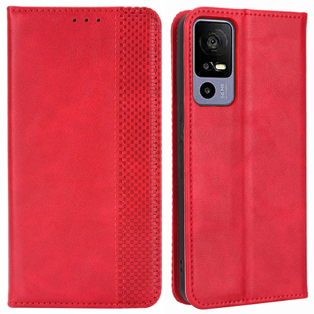 Retro Texture Phone Case for TCL 40R 5G, Fall Protection PU Leather Stand Wallet Cellphone Cover