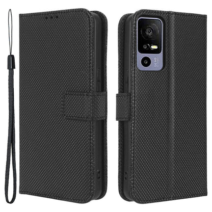 Wallet Stand Phone Case for TCL 40R 5G, Diamond Texture PU Leather+TPU Phone Cover