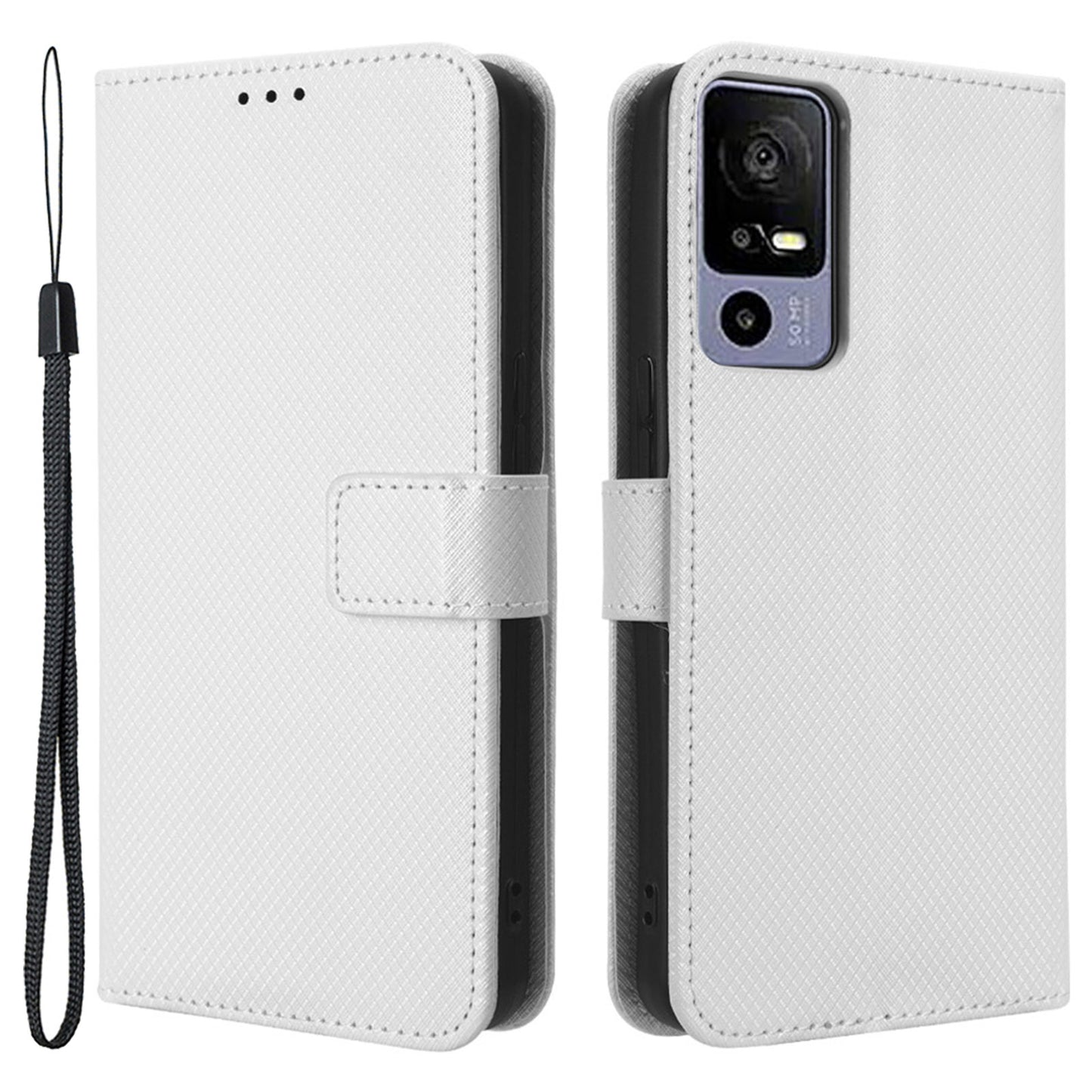 Wallet Stand Phone Case for TCL 40R 5G, Diamond Texture PU Leather+TPU Phone Cover
