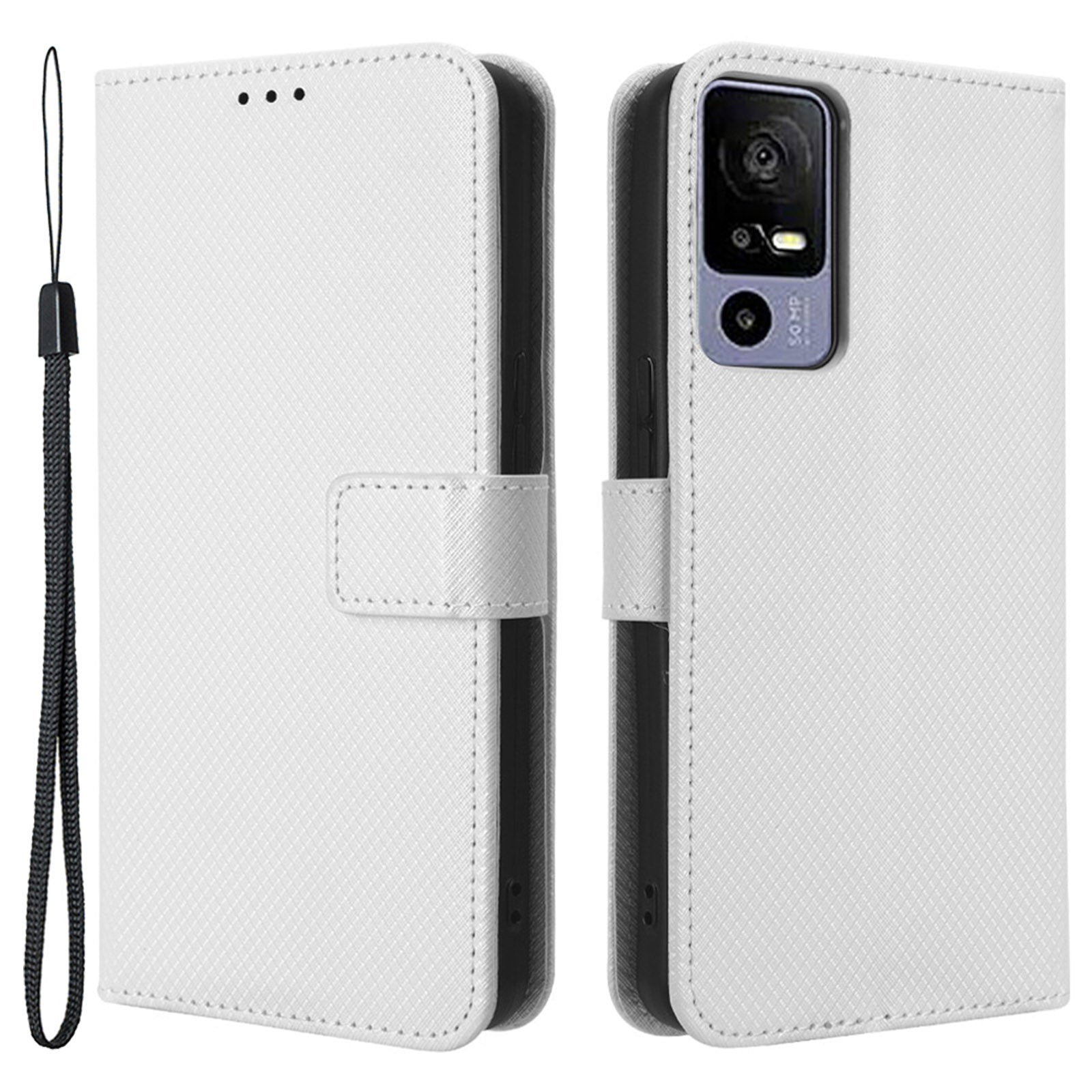 Wallet Stand Phone Case for TCL 40R 5G, Diamond Texture PU Leather+TPU Phone Cover