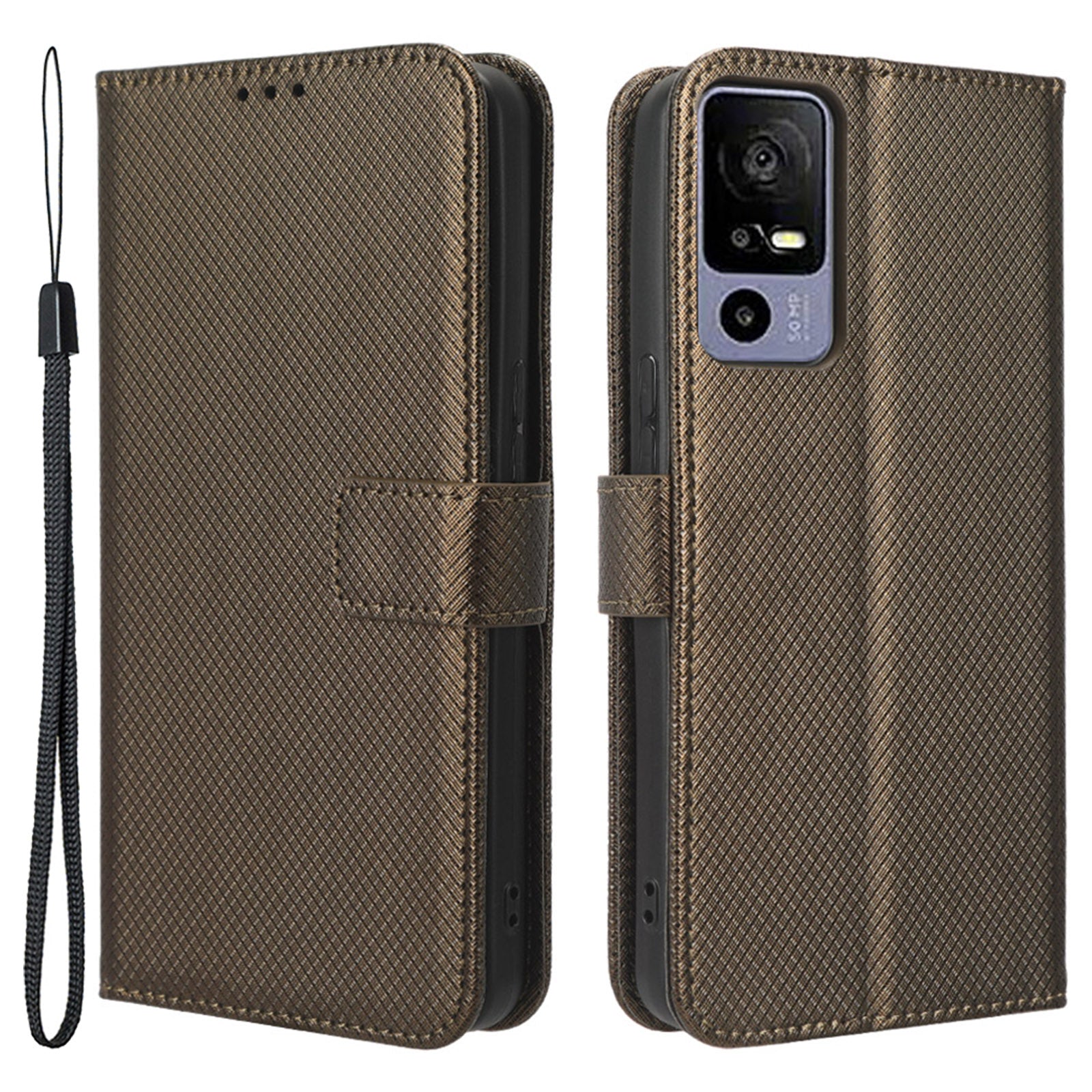 Wallet Stand Phone Case for TCL 40R 5G, Diamond Texture PU Leather+TPU Phone Cover