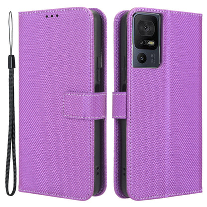 For TCL 40 SE Foldable Stand Flip Wallet Phone Cover Diamond Texture PU Leather Phone Case