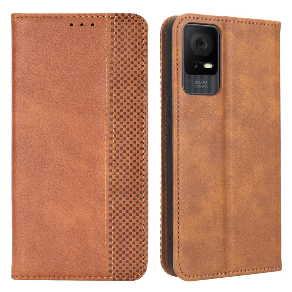 Retro Texture Wallet Phone Cover For TCL 405 / 406 / 408 / T506D, Magnetic Auto Closing Imprinted Pattern PU Leather Flip Phone Case