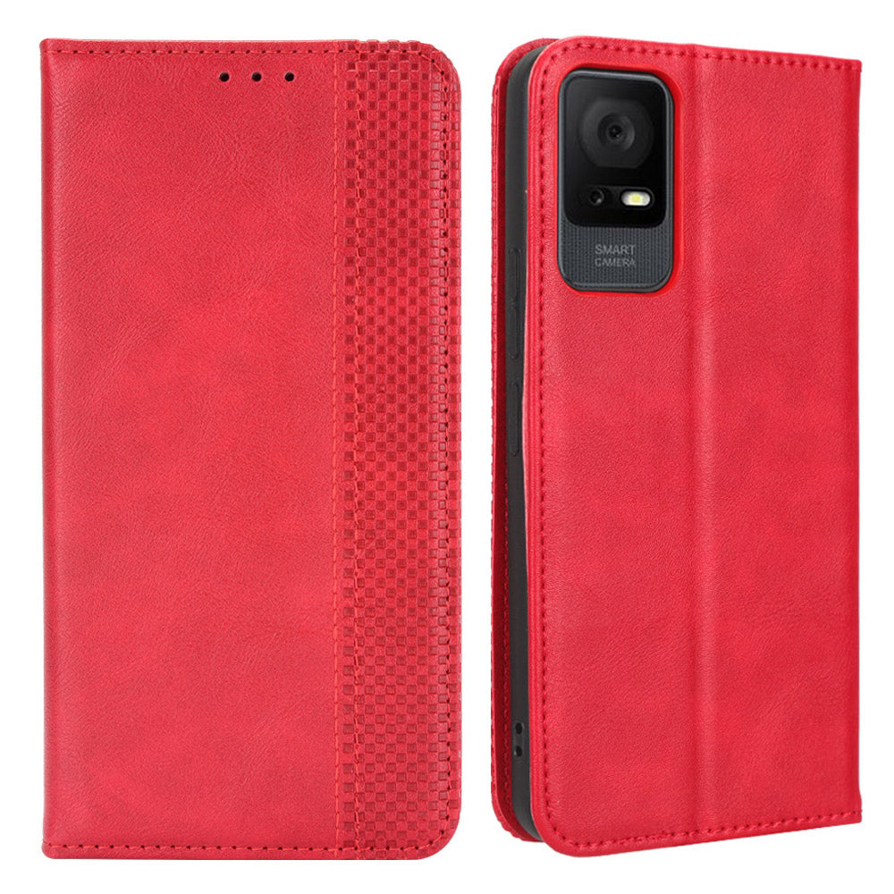 Retro Texture Wallet Phone Cover For TCL 405 / 406 / 408 / T506D, Magnetic Auto Closing Imprinted Pattern PU Leather Flip Phone Case
