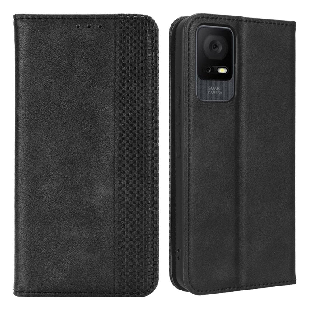 Retro Texture Wallet Phone Cover For TCL 405 / 406 / 408 / T506D, Magnetic Auto Closing Imprinted Pattern PU Leather Flip Phone Case