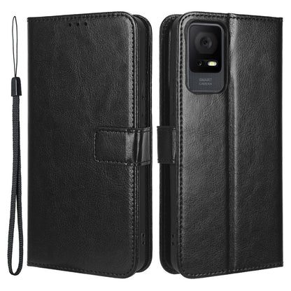 For TCL 405 / 406 / 408 / T506D PU Leather Phone Cover Crazy Horse Texture Flip Wallet Stand Smartphone Case with Strap