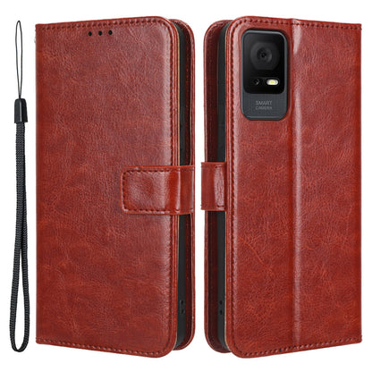 For TCL 405 / 406 / 408 / T506D PU Leather Phone Cover Crazy Horse Texture Flip Wallet Stand Smartphone Case with Strap