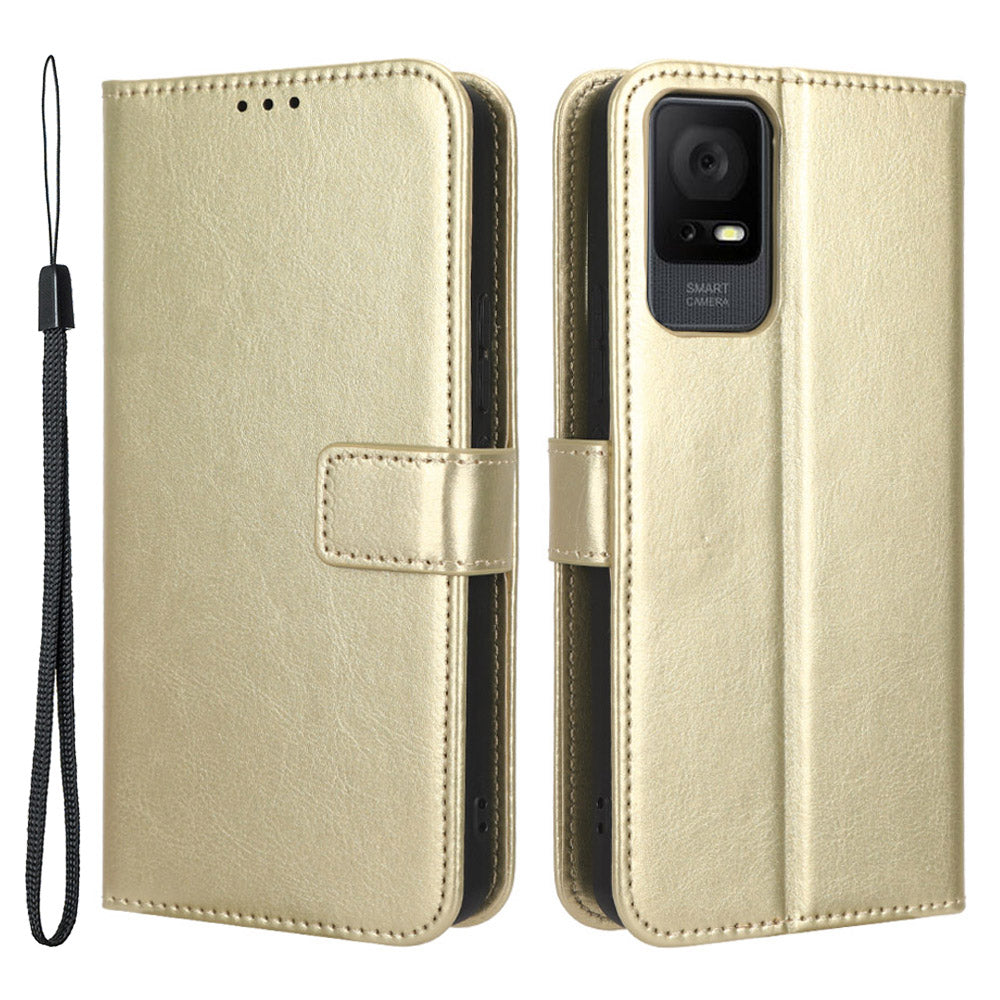 For TCL 405 / 406 / 408 / T506D PU Leather Phone Cover Crazy Horse Texture Flip Wallet Stand Smartphone Case with Strap