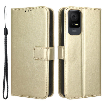 For TCL 405 / 406 / 408 / T506D PU Leather Phone Cover Crazy Horse Texture Flip Wallet Stand Smartphone Case with Strap