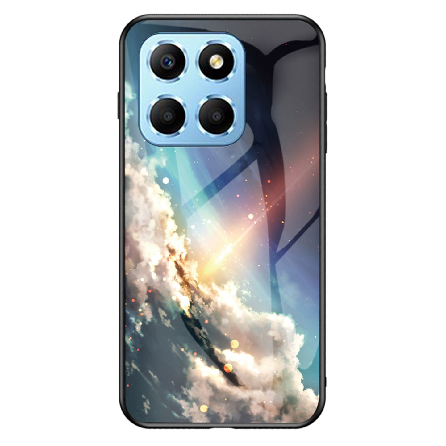 For Honor X8 5G Air-bag Anti-fall Phone Case Starry Sky Pattern Tempered Glass+PC+TPU Back Cover