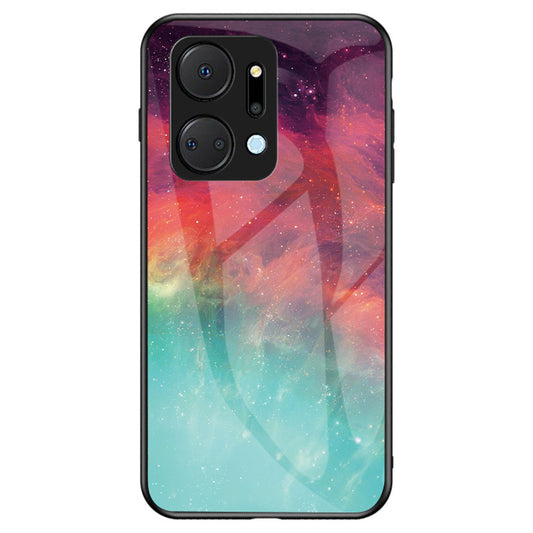 Mobile Phone Case for Honor X7a 5G, Starry Sky Pattern Tempered Glass+PC+TPU Smartphone Cover