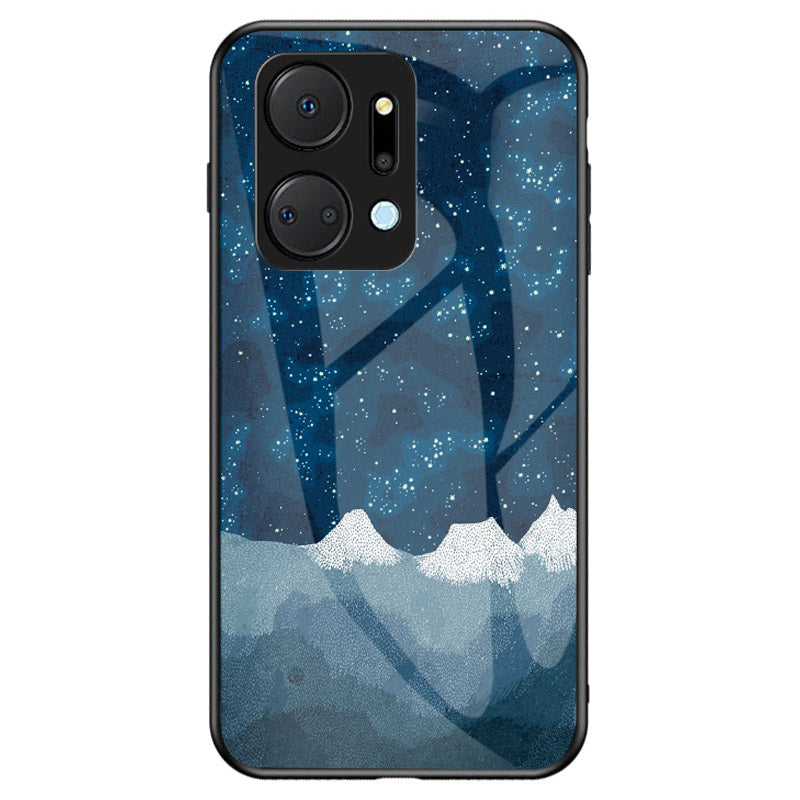 Mobile Phone Case for Honor X7a 5G, Starry Sky Pattern Tempered Glass+PC+TPU Smartphone Cover