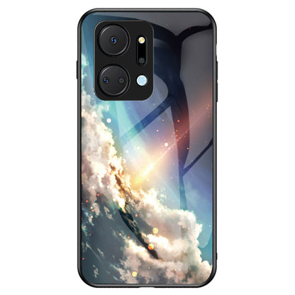 Mobile Phone Case for Honor X7a 5G, Starry Sky Pattern Tempered Glass+PC+TPU Smartphone Cover
