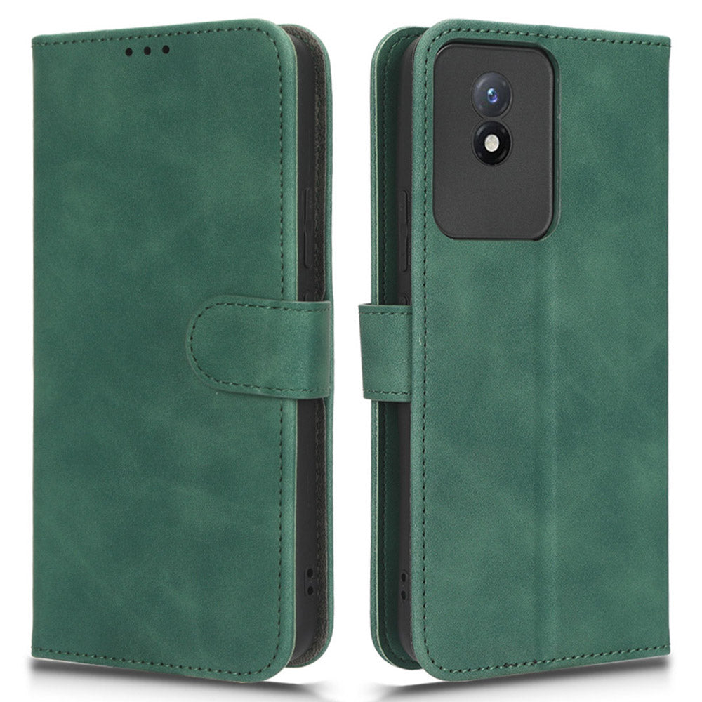 Flip Shell for vivo Y02 4G Skin-touch PU Phone Leather Case Wallet Stand Cell Phone Cover