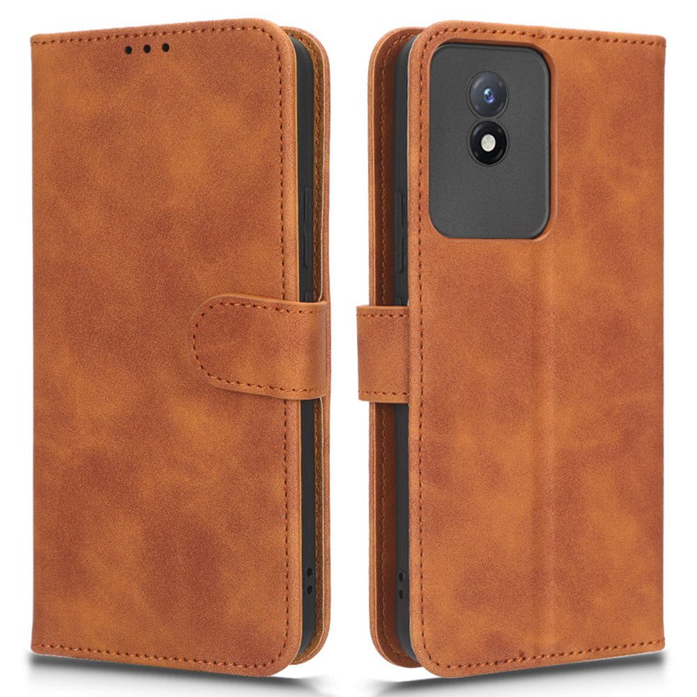 Flip Shell for vivo Y02 4G Skin-touch PU Phone Leather Case Wallet Stand Cell Phone Cover
