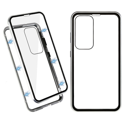 Double Sided Clear Tempered Glass Phone Case for Samsung Galaxy S23 , Magnet Absorption Metal Bumper Frame Shockproof Cover