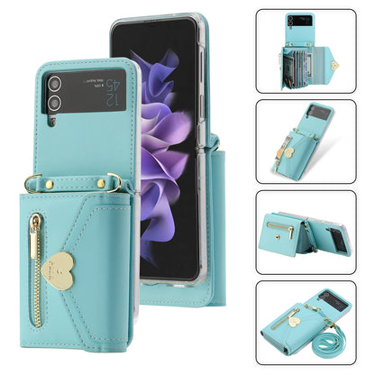 POLA For Samsung Galaxy Z Flip4 5G PU Leather Credit Holder Phone Case Wallet Kickstand Zipper Pocket Cover