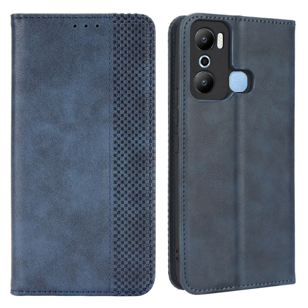 For Infinix Hot 20 Play 4G TPU+PU Leather Stand Wallet Phone Cover Retro Texture Anti-scratch Phone Case