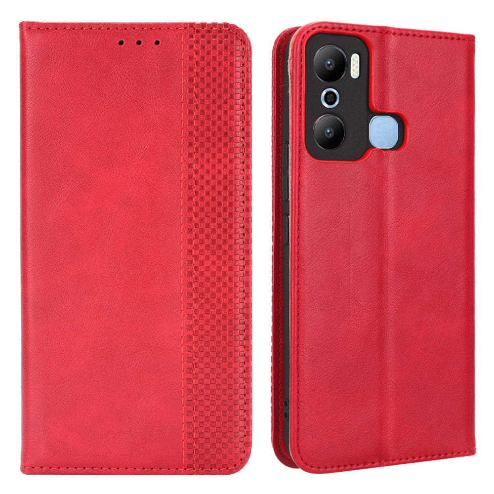 For Infinix Hot 20 Play 4G TPU+PU Leather Stand Wallet Phone Cover Retro Texture Anti-scratch Phone Case