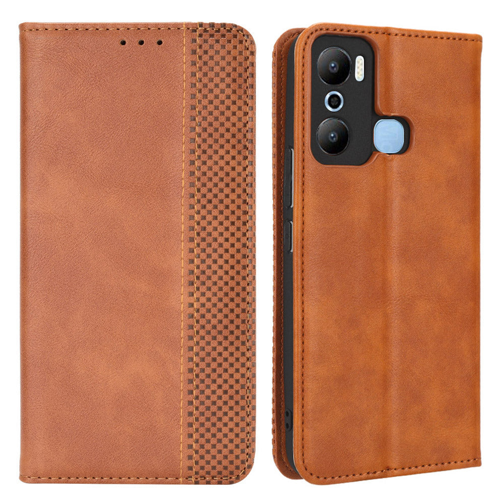 For Infinix Hot 20 Play 4G TPU+PU Leather Stand Wallet Phone Cover Retro Texture Anti-scratch Phone Case