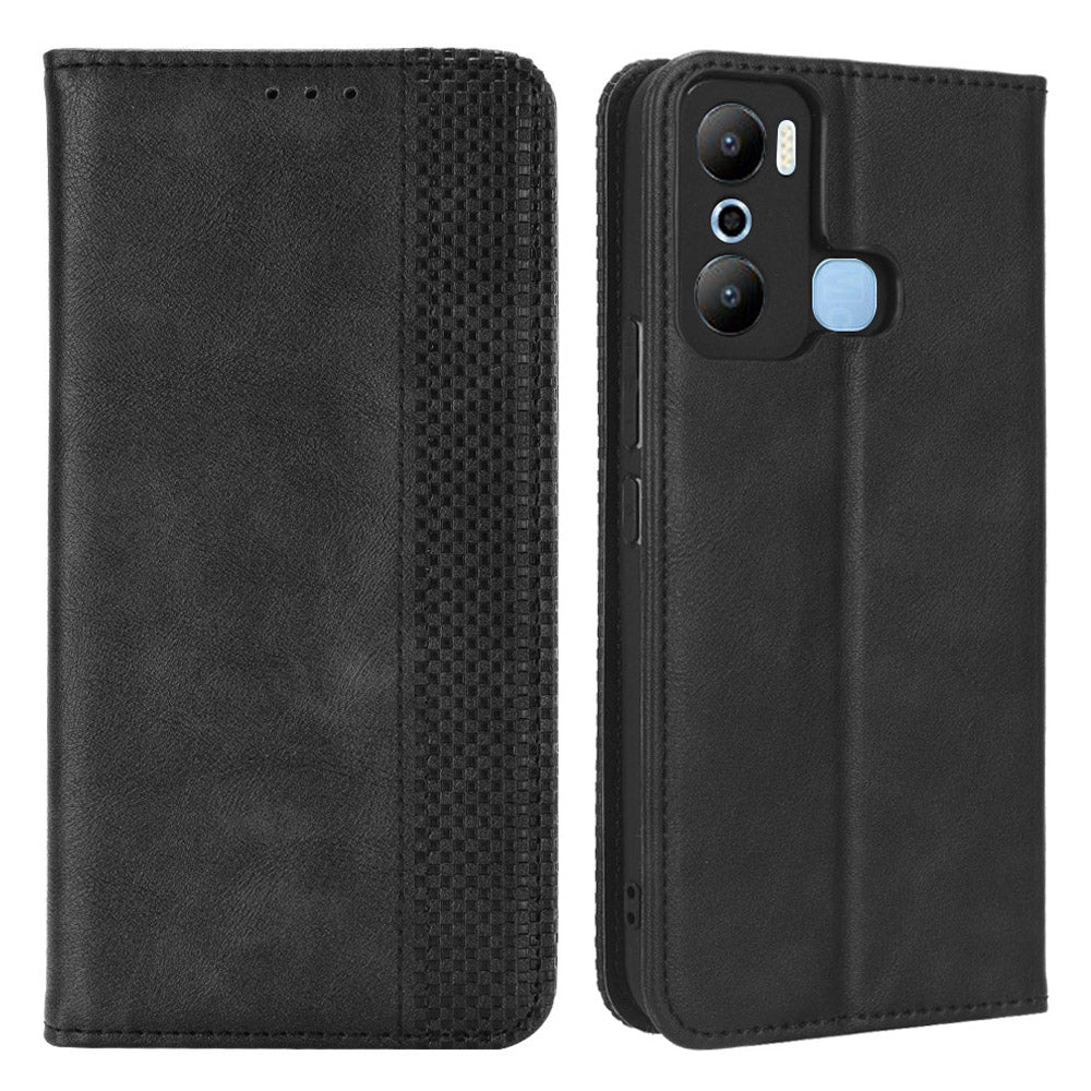 For Infinix Hot 20 Play 4G TPU+PU Leather Stand Wallet Phone Cover Retro Texture Anti-scratch Phone Case