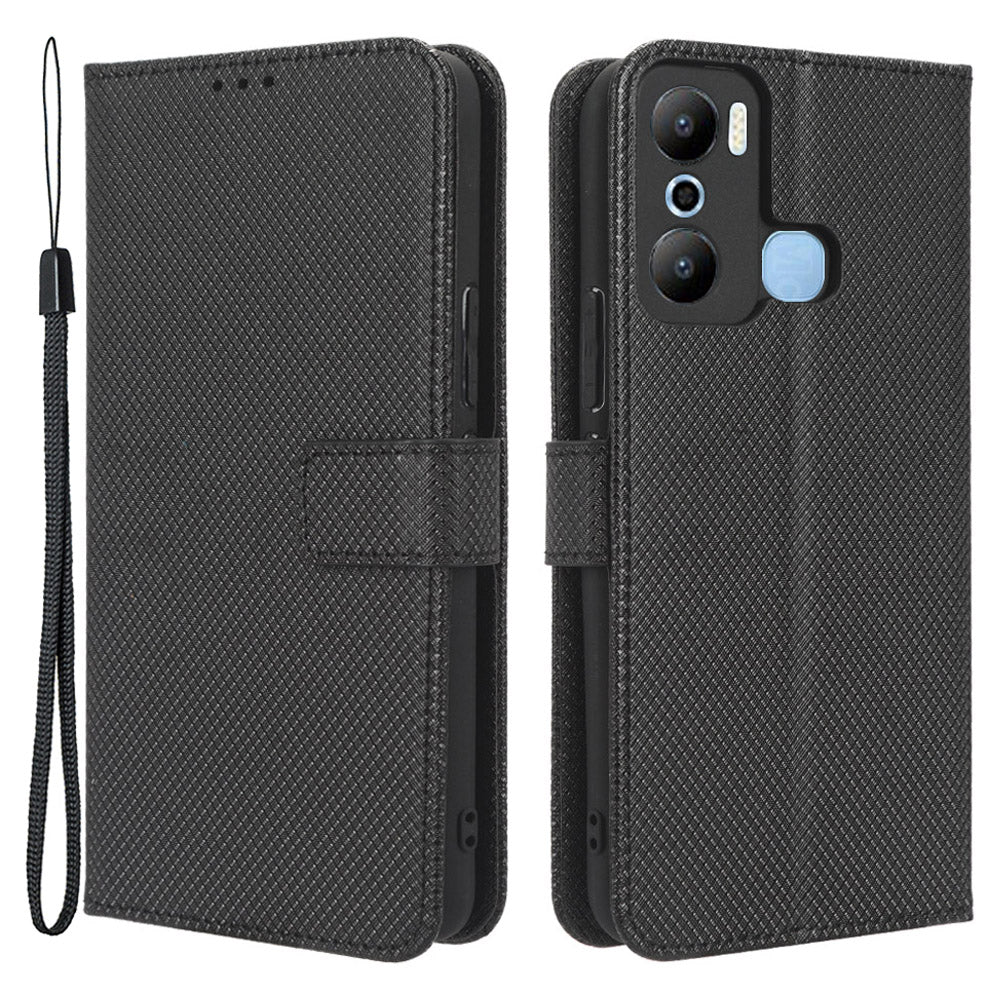 For Infinix Hot 20 Play 4G Diamond Texture PU Leather Wallet Cover Stand Smartphone Case