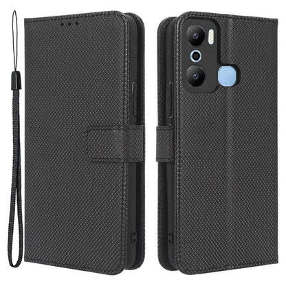For Infinix Hot 20 Play 4G Diamond Texture PU Leather Wallet Cover Stand Smartphone Case