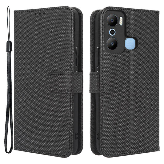 For Infinix Hot 20 Play 4G Diamond Texture PU Leather Wallet Cover Stand Smartphone Case