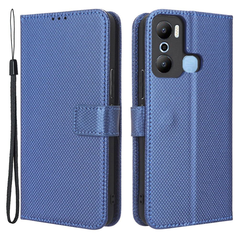 For Infinix Hot 20 Play 4G Diamond Texture PU Leather Wallet Cover Stand Smartphone Case