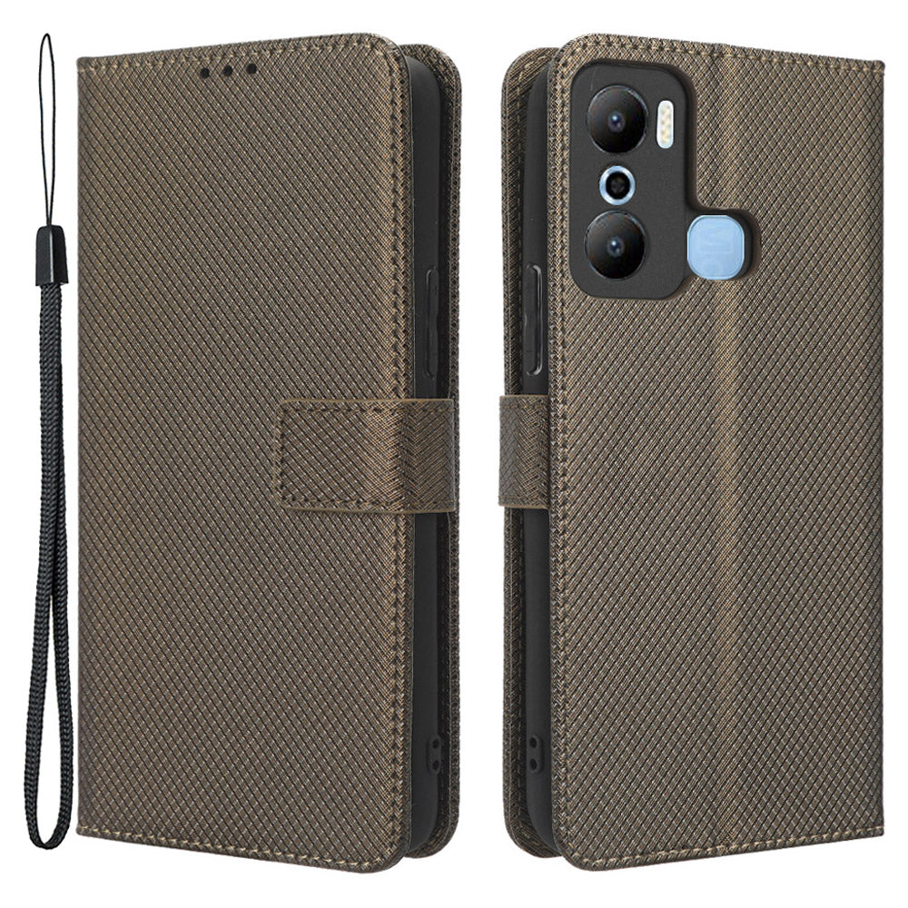 For Infinix Hot 20 Play 4G Diamond Texture PU Leather Wallet Cover Stand Smartphone Case